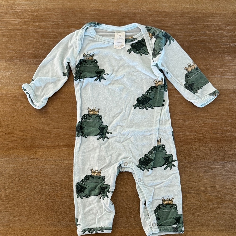 kate quinn Light Blue One-Piece Footie with Crowned Frog Print